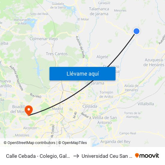 Calle Cebada - Colegio, Galápagos to Universidad Ceu San Pablo map