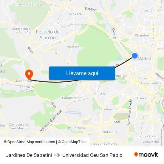Jardines De Sabatini to Universidad Ceu San Pablo map