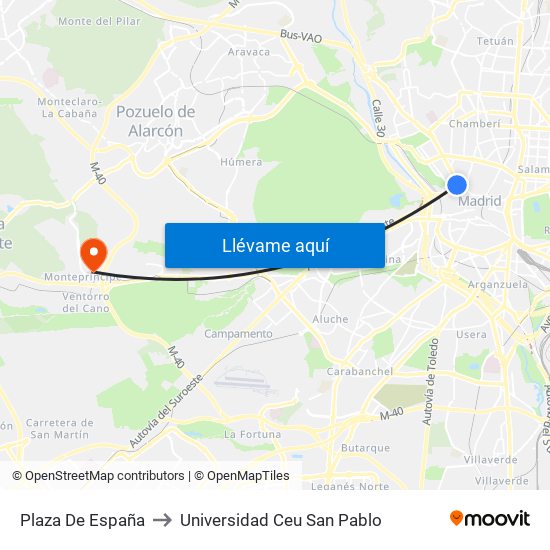 Plaza De España to Universidad Ceu San Pablo map