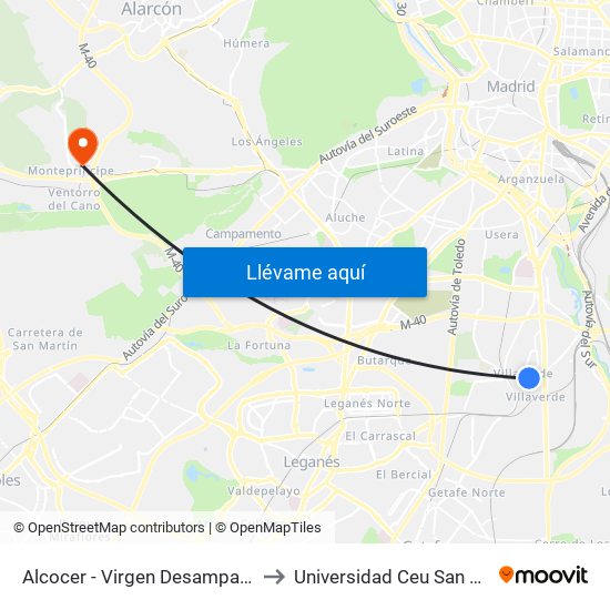 Alcocer - Virgen Desamparados to Universidad Ceu San Pablo map