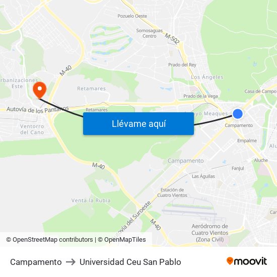 Campamento to Universidad Ceu San Pablo map