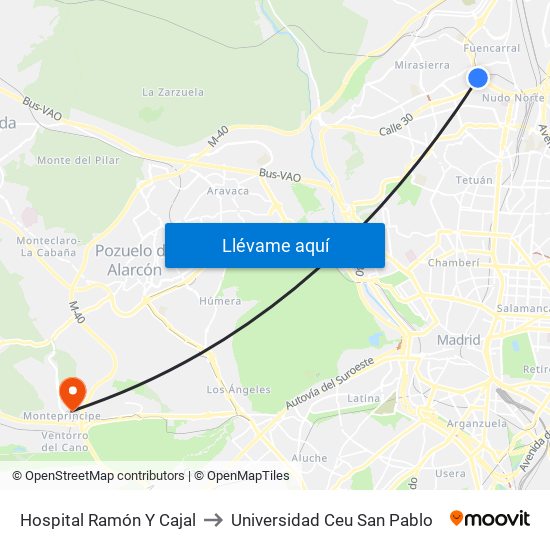 Hospital Ramón Y Cajal to Universidad Ceu San Pablo map