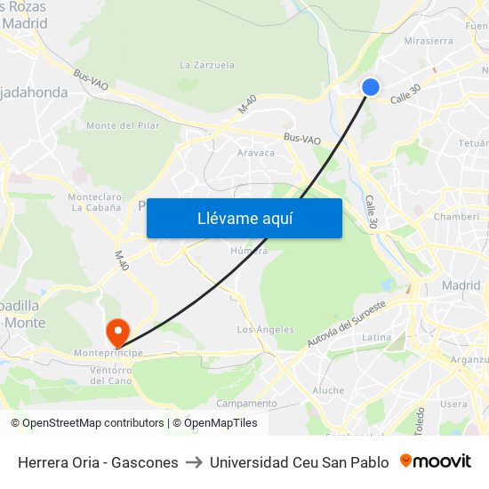 Herrera Oria - Gascones to Universidad Ceu San Pablo map