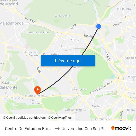 Centro De Estudios Europe to Universidad Ceu San Pablo map