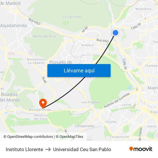 Instituto Llorente to Universidad Ceu San Pablo map