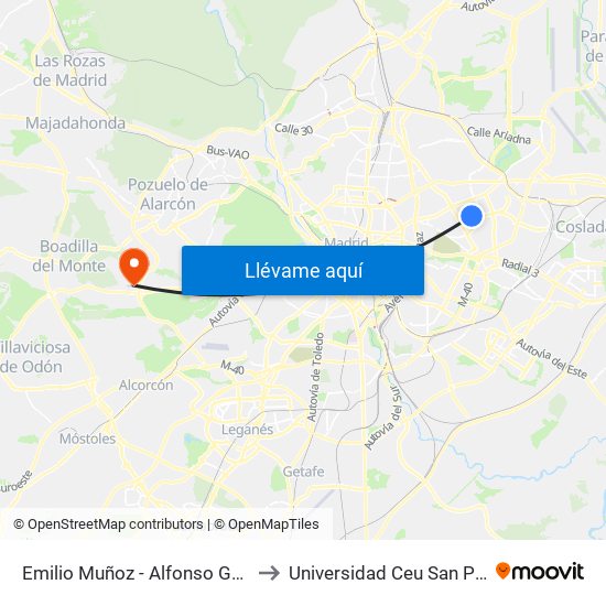 Emilio Muñoz - Alfonso Gómez to Universidad Ceu San Pablo map
