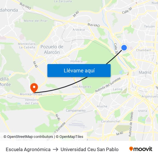 Escuela Agronómica to Universidad Ceu San Pablo map