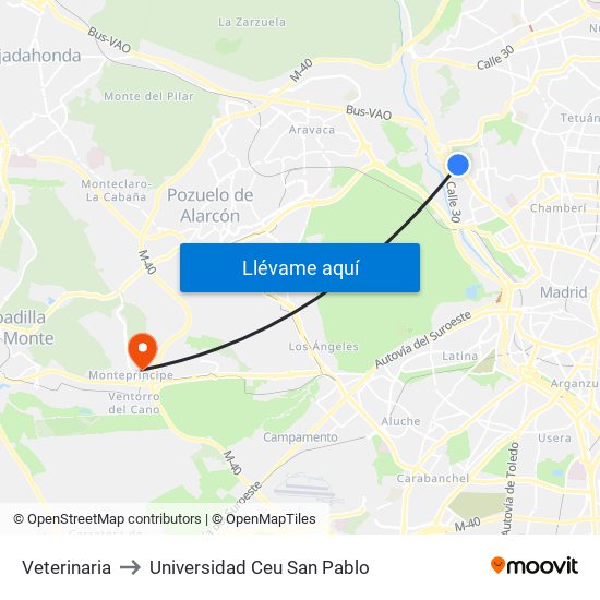 Veterinaria to Universidad Ceu San Pablo map
