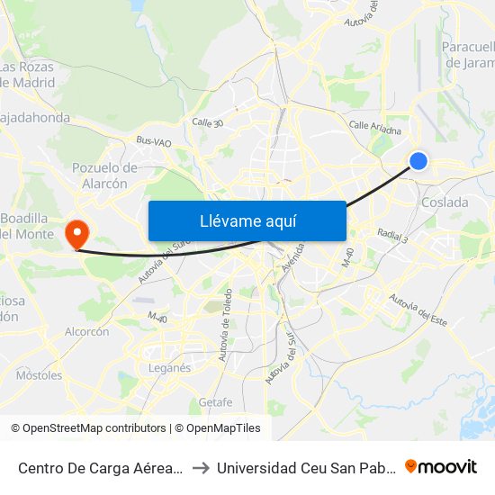 Centro De Carga Aérea 3 to Universidad Ceu San Pablo map