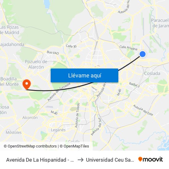 Avenida De La Hispanidad - Dique Sur to Universidad Ceu San Pablo map