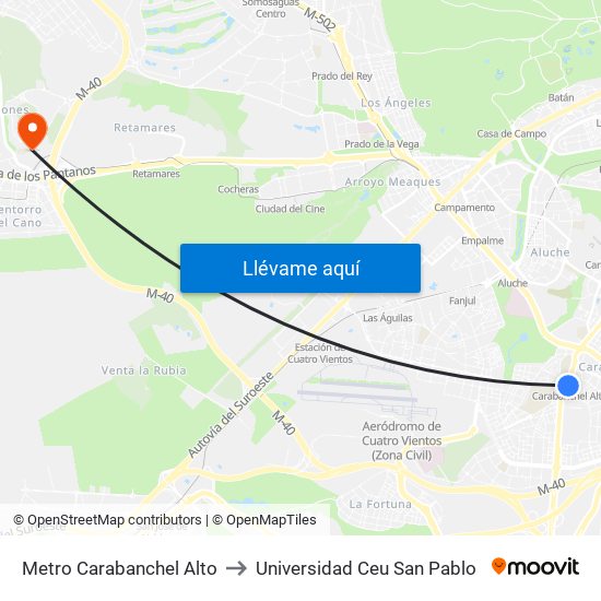 Metro Carabanchel Alto to Universidad Ceu San Pablo map