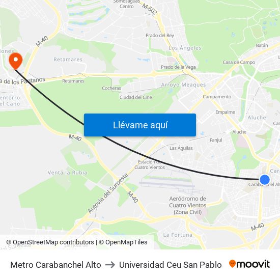 Metro Carabanchel Alto to Universidad Ceu San Pablo map