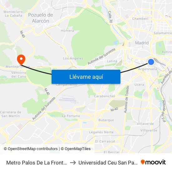 Metro Palos De La Frontera to Universidad Ceu San Pablo map