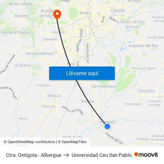 Ctra. Ontígola - Albergue to Universidad Ceu San Pablo map