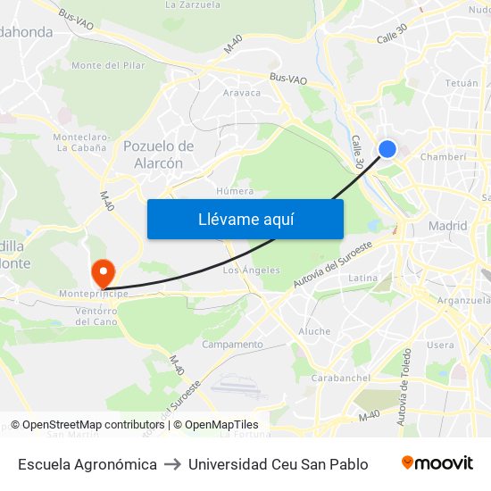 Escuela Agronómica to Universidad Ceu San Pablo map