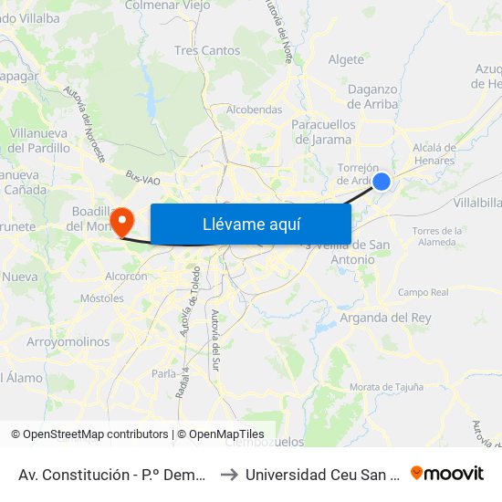 Av. Constitución - P.º Democracia to Universidad Ceu San Pablo map