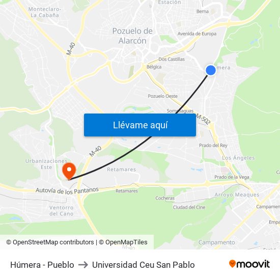 Húmera - Pueblo to Universidad Ceu San Pablo map