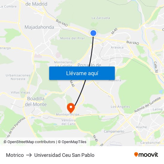 Motrico to Universidad Ceu San Pablo map
