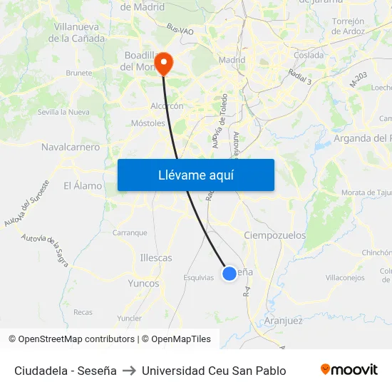 Ciudadela - Seseña to Universidad Ceu San Pablo map