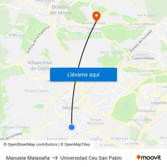Manuela Malasaña to Universidad Ceu San Pablo map