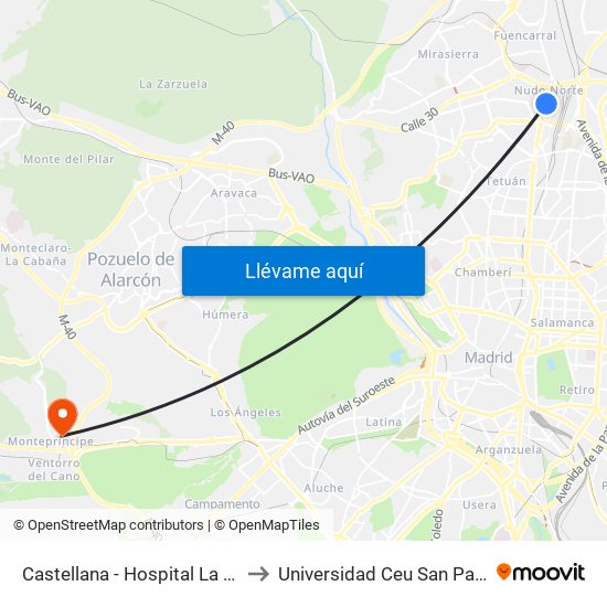Castellana - Hospital La Paz to Universidad Ceu San Pablo map