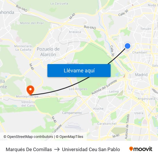 Marqués De Comillas to Universidad Ceu San Pablo map
