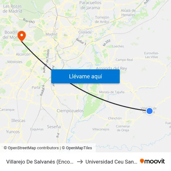 Villarejo De Salvanés (Encomienda) to Universidad Ceu San Pablo map
