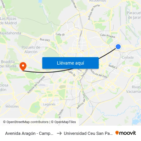Avenida Aragón - Campezo to Universidad Ceu San Pablo map