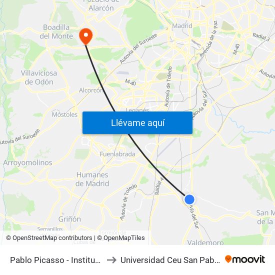 Pablo Picasso - Instituto to Universidad Ceu San Pablo map