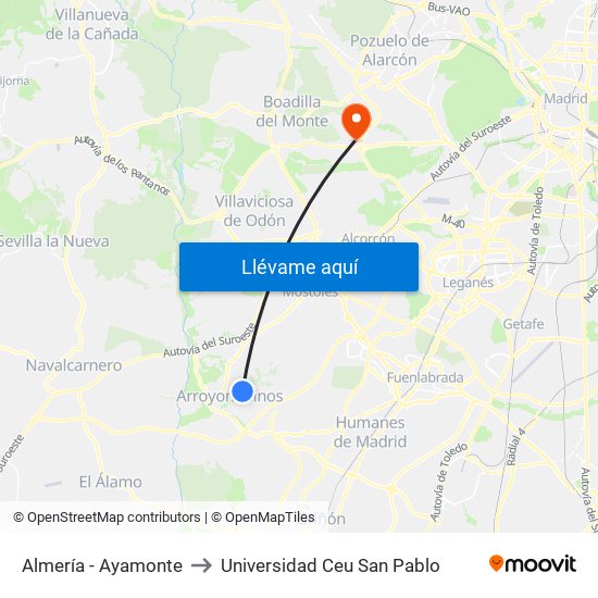 Almería - Ayamonte to Universidad Ceu San Pablo map