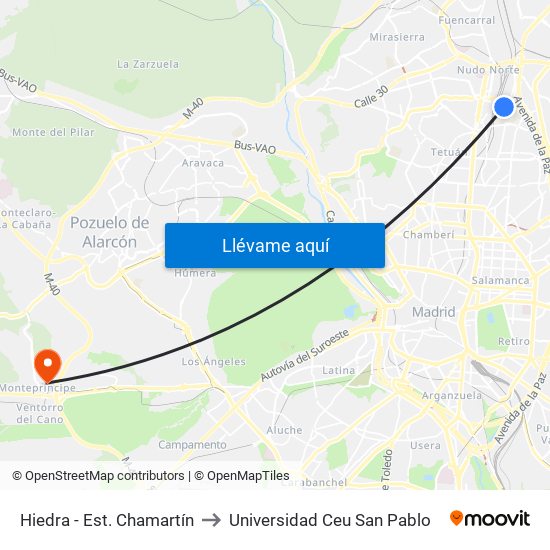 Hiedra - Est. Chamartín to Universidad Ceu San Pablo map