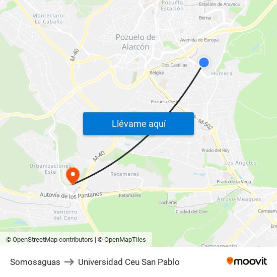 Somosaguas to Universidad Ceu San Pablo map