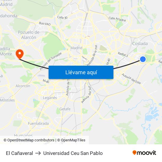 El Cañaveral to Universidad Ceu San Pablo map