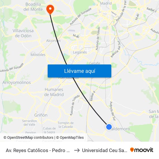 Av. Reyes Católicos - Pedro De Valdivia to Universidad Ceu San Pablo map
