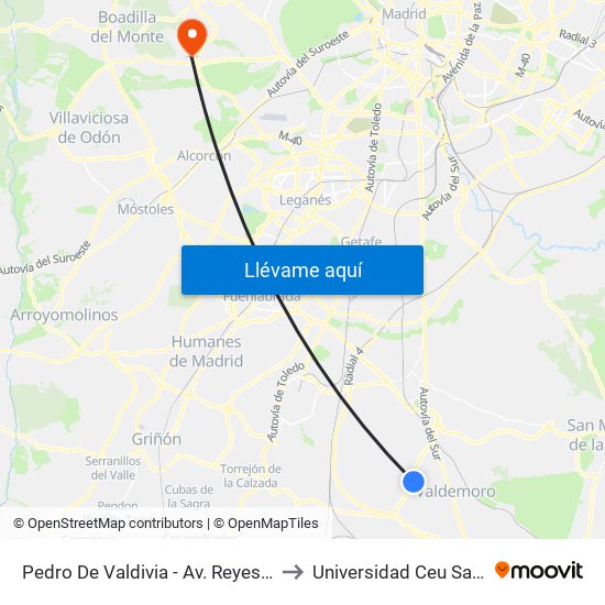 Pedro De Valdivia - Av. Reyes Católicos to Universidad Ceu San Pablo map