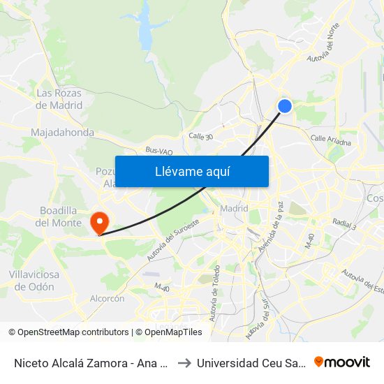 Niceto Alcalá Zamora - Ana De Austria to Universidad Ceu San Pablo map