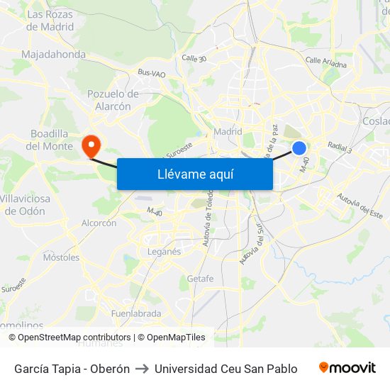 García Tapia - Oberón to Universidad Ceu San Pablo map