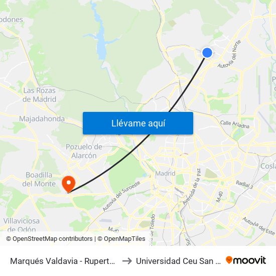 Marqués Valdavia - Ruperto Chapí to Universidad Ceu San Pablo map