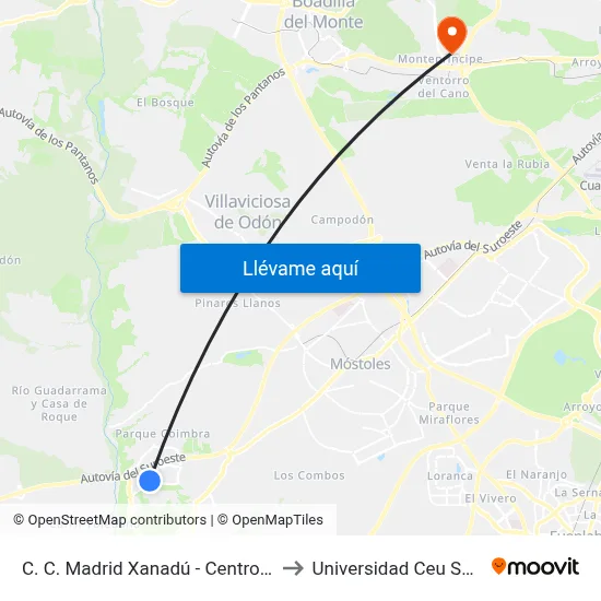 C. C. Madrid Xanadú - Centro Comercial to Universidad Ceu San Pablo map