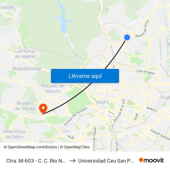 Ctra. M-603 - C. C. Río Norte to Universidad Ceu San Pablo map