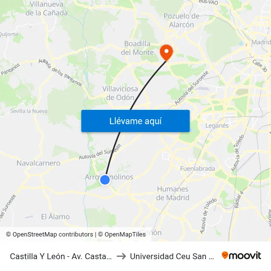Castilla Y León - Av. Castañeras to Universidad Ceu San Pablo map