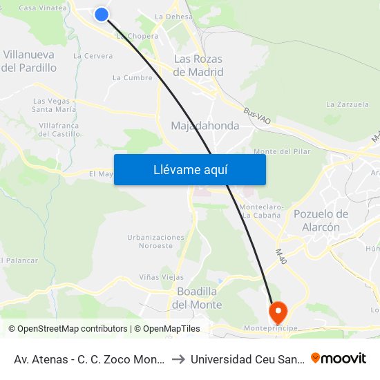 Av. Atenas - C. C. Zoco Monterrozas to Universidad Ceu San Pablo map