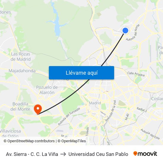Av. Sierra - C. C. La Viña to Universidad Ceu San Pablo map