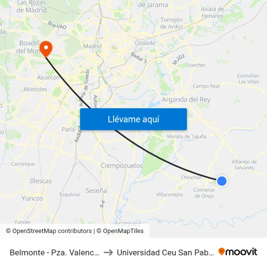 Belmonte - Pza. Valencia to Universidad Ceu San Pablo map