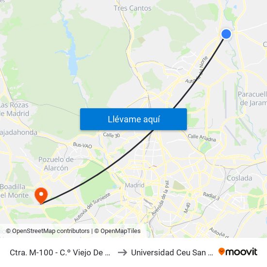 Ctra. M-100 - C.º Viejo De Barajas to Universidad Ceu San Pablo map