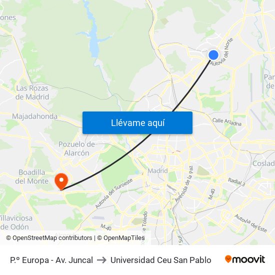 P.º Europa - Av. Juncal to Universidad Ceu San Pablo map