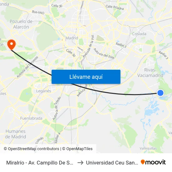 Miralrío - Av. Campillo De San Isidro to Universidad Ceu San Pablo map