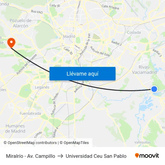 Miralrío - Av. Campillo to Universidad Ceu San Pablo map