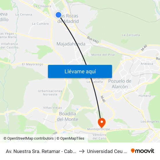 Av. Nuestra Sra. Retamar - Cabo Rufino Lázaro to Universidad Ceu San Pablo map