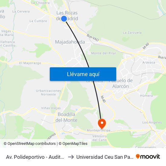 Av. Polideportivo - Auditorio to Universidad Ceu San Pablo map